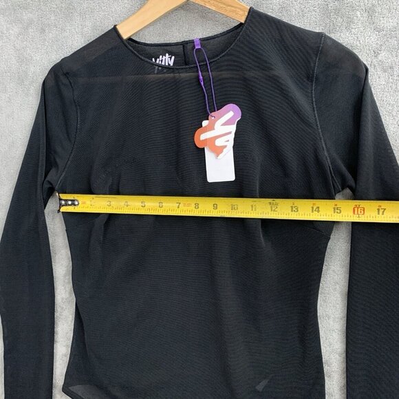 Yitty Bodysuit Womens Medium Mesh Me Smoothing Sleeved Thong Suit Black Top - Picture 3 of 12